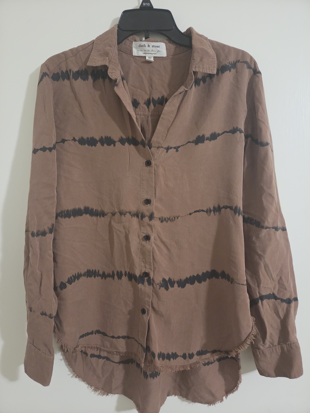 Cloth & Stone Anthropologie Tie Dye Button Down Shirt Medium Brown Fringed Hem
